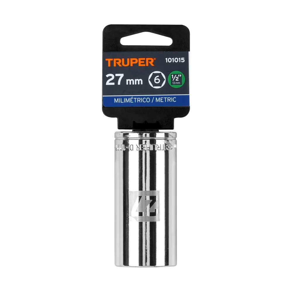 Dado largo de 27 mm, 6 puntas, cuadro 1/2", Truper