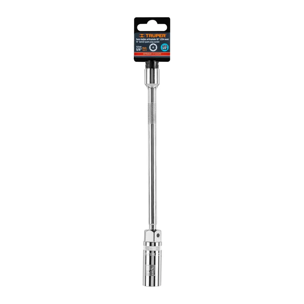 Dado para bujías cuadro 3/8" articulado 5/8", extensión 10" Truper