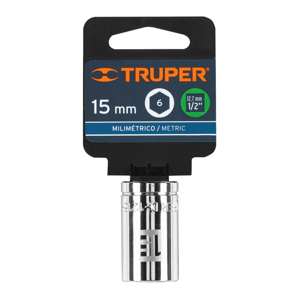 Dado de 15 mm, 6 puntas, cuadro 1/2", Truper