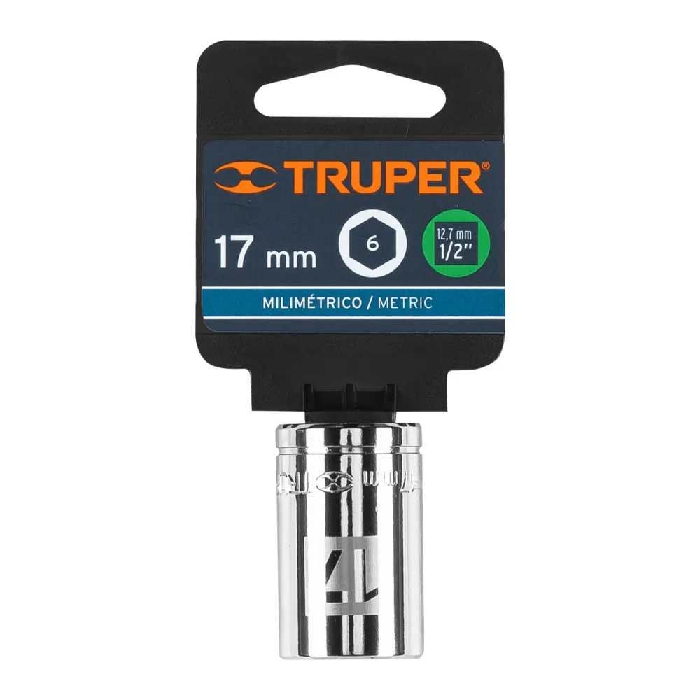 Dado de 17 mm, 6 puntas, cuadro 1/2", Truper