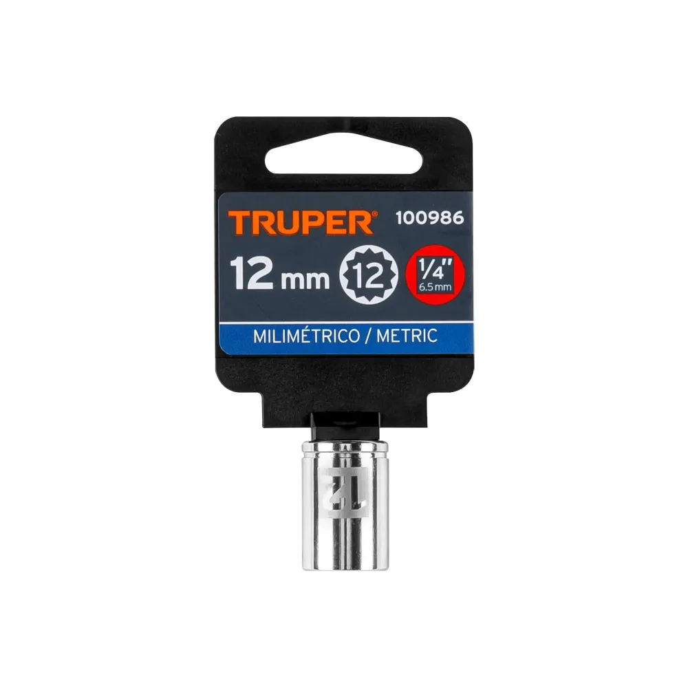 Dado de 12 mm, 12 puntas, cuadro 1/4", Truper