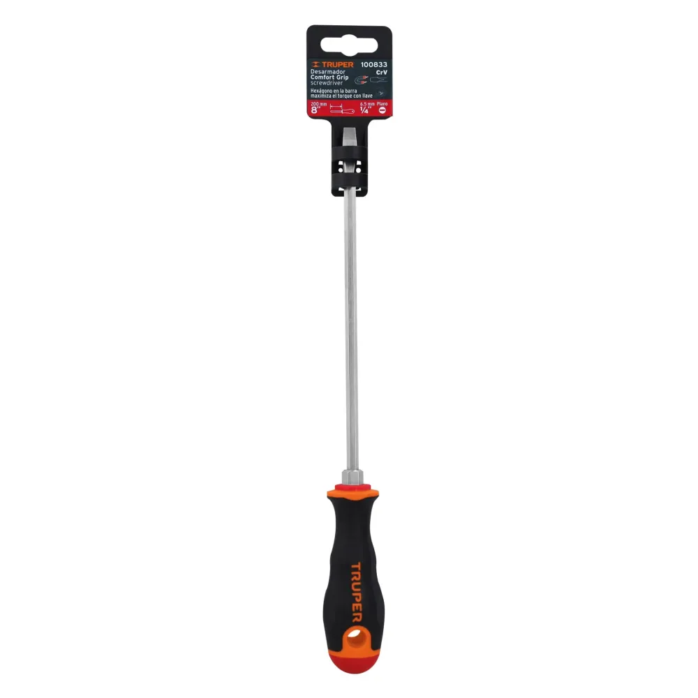 Desarmador plano 1/4" x 8" mango Comfort Grip, Truper