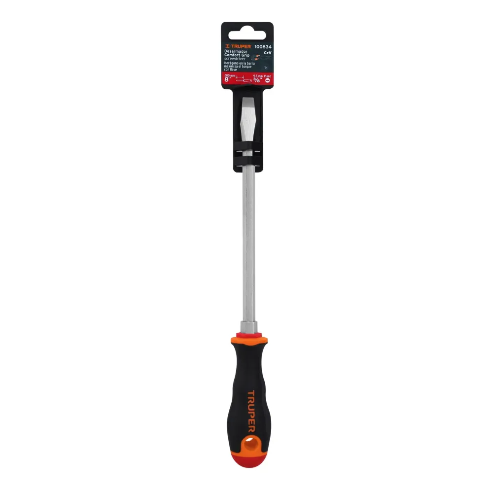 Desarmador plano 3/8" x 8" mango Comfort Grip, Truper