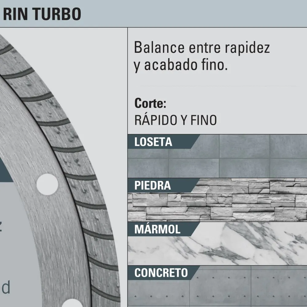 Disco de diamante de 4" x 2.2 mm, rin turbo, Truper