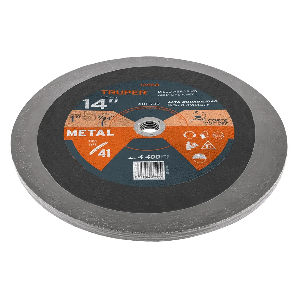 Disco Tipo 41 de 14" x 3.1 mm para corte de metal, Truper