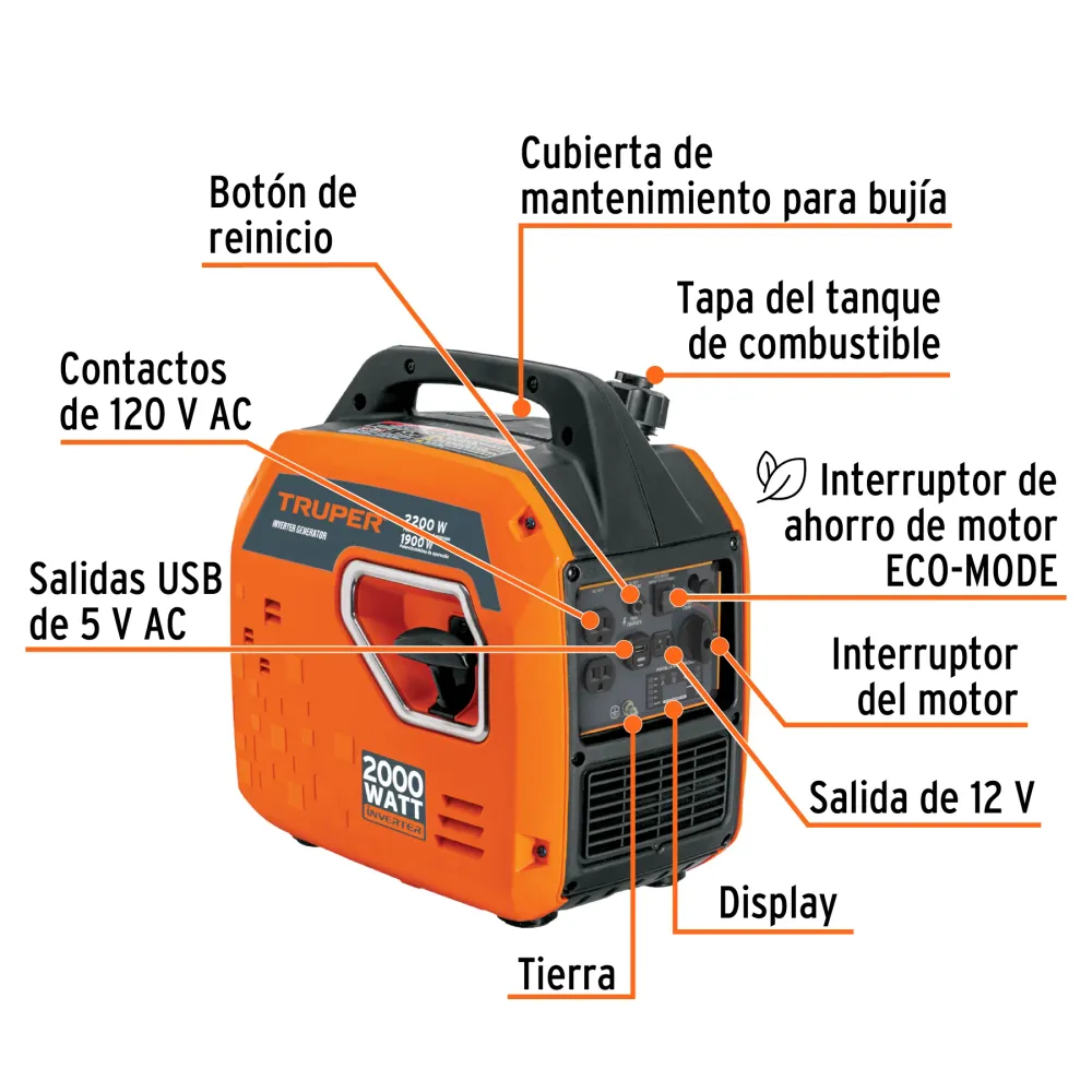 Generador silencioso inverter 2.2kW, 80 cc, encendido manual Truper