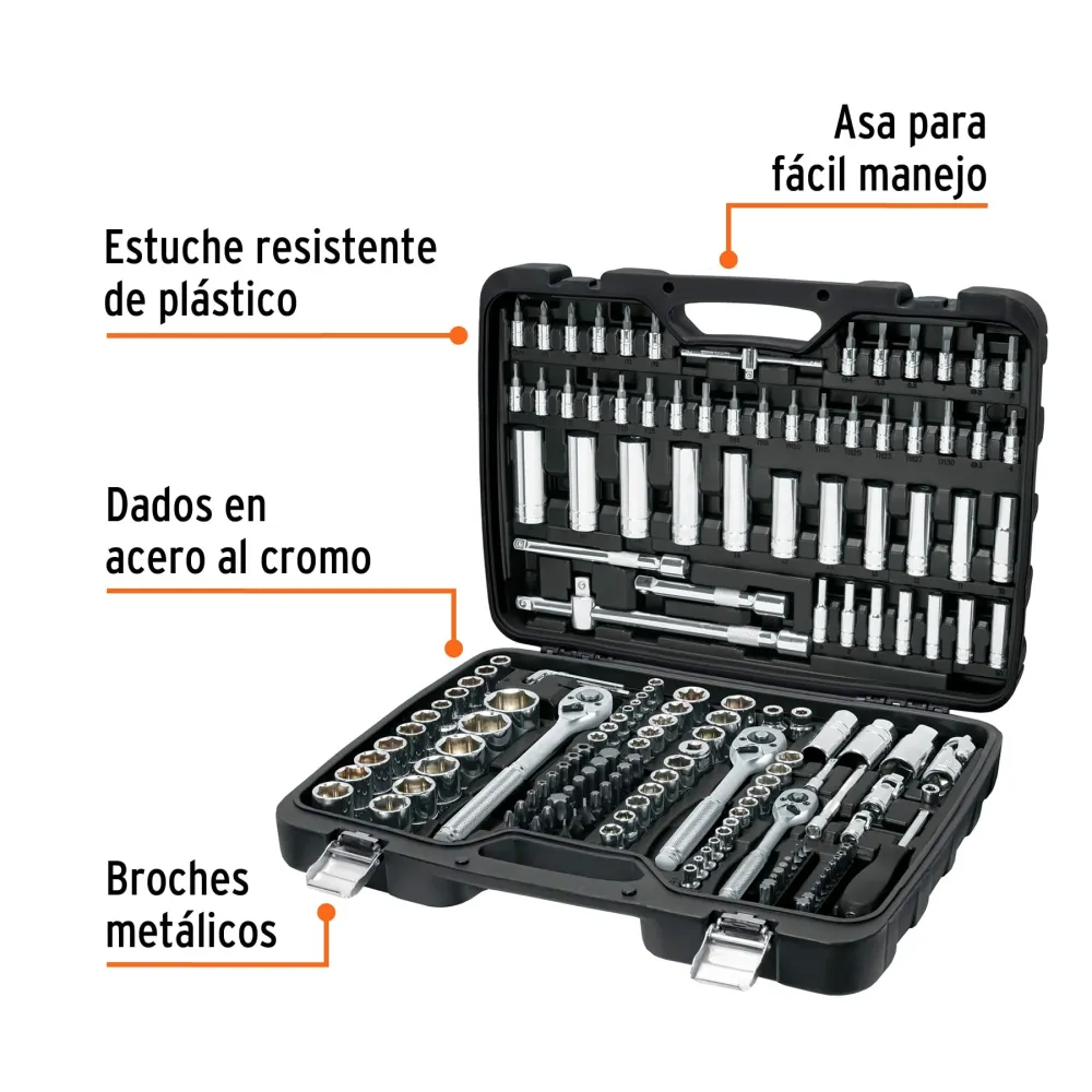 Juego de 172 herramientas 1/4", 3/8" y 1/2" estándar para mecánico Truper