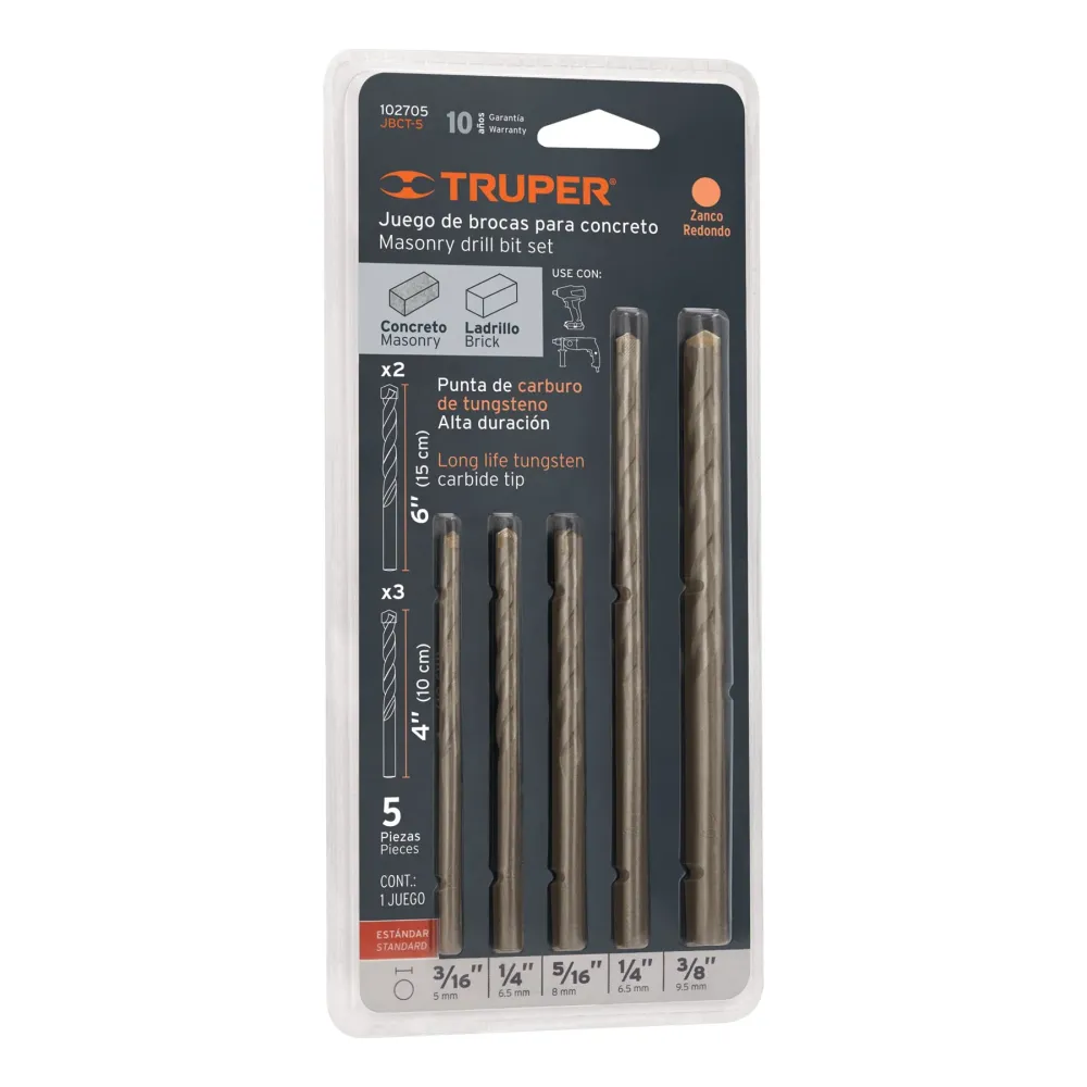 Juego de 5 brocas para concreto, truper JBCT-5