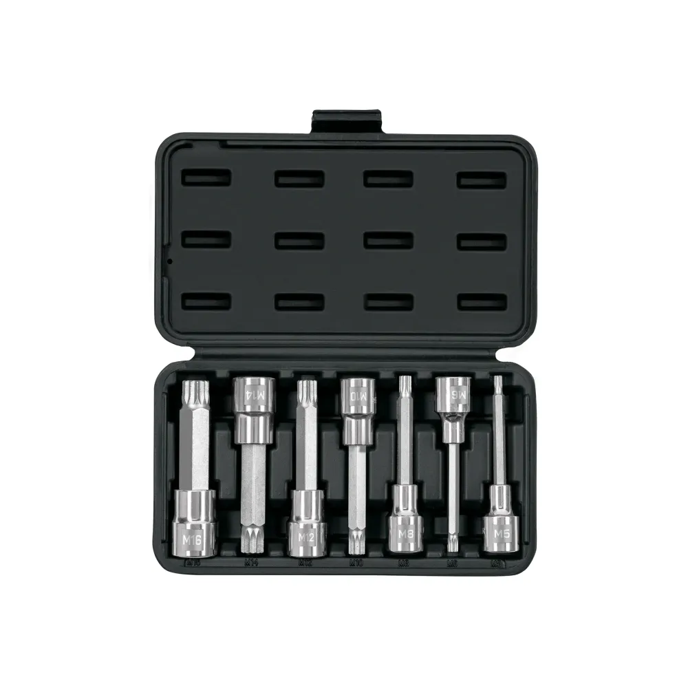 Juego de 7 dados cuadro 1/2" punta larga bristol, en estuche Truper