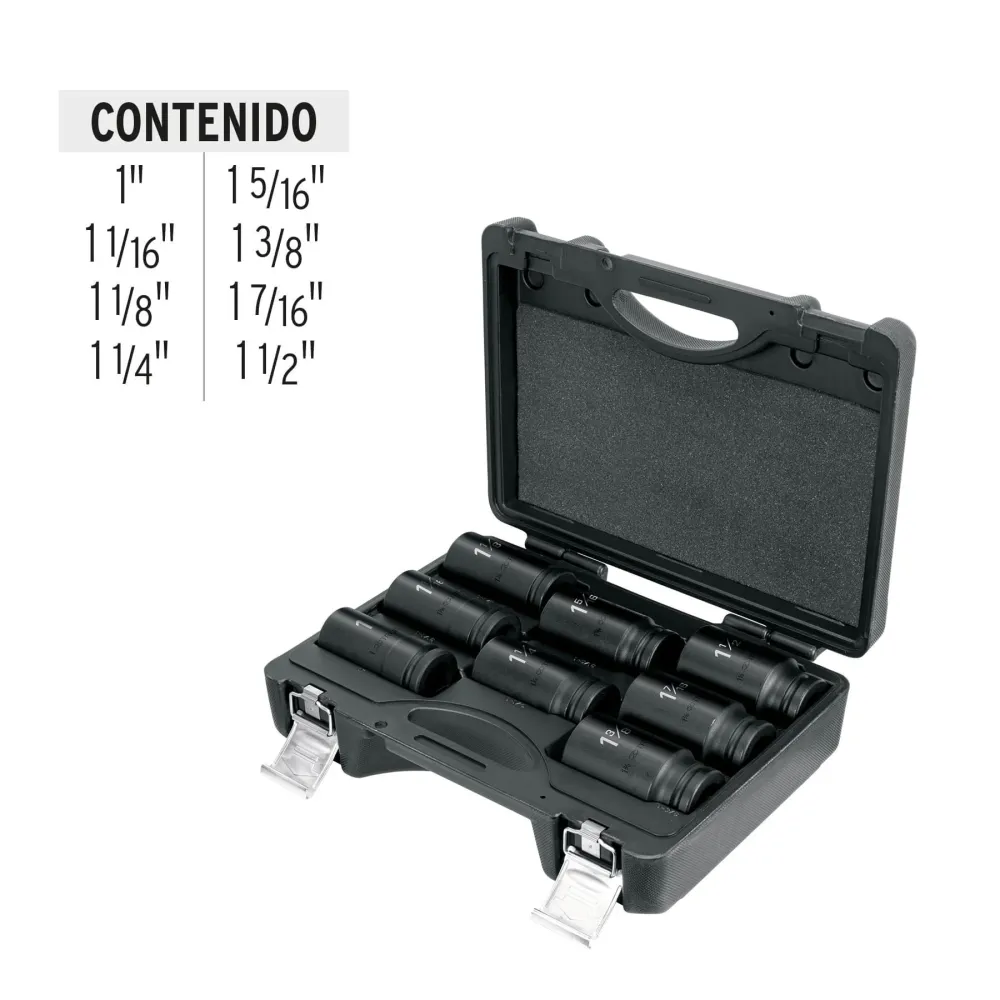Juego de 8 dados largos cuadro 3/4" de impacto 6 puntas estándar Truper