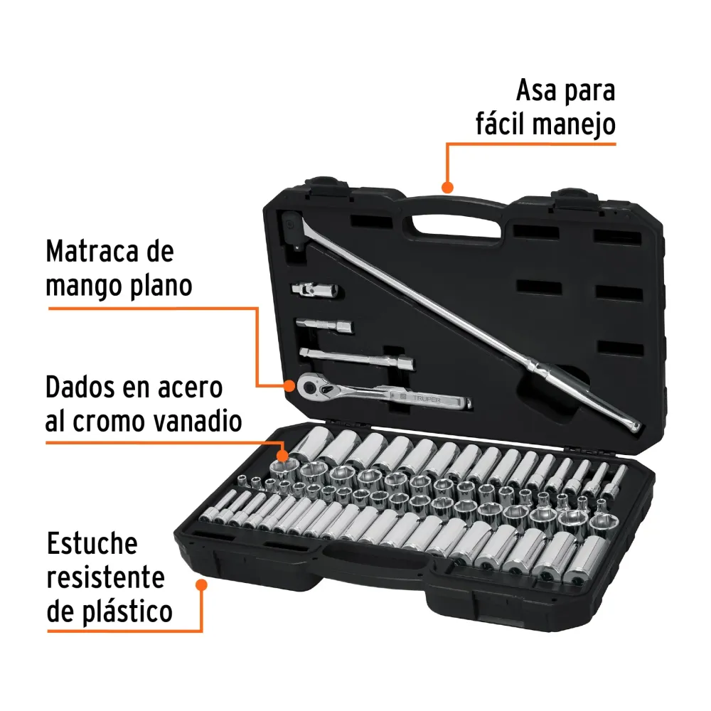 Juego de 73 herramientas cuadro 3/8" estándar y mm para mecánico Truper