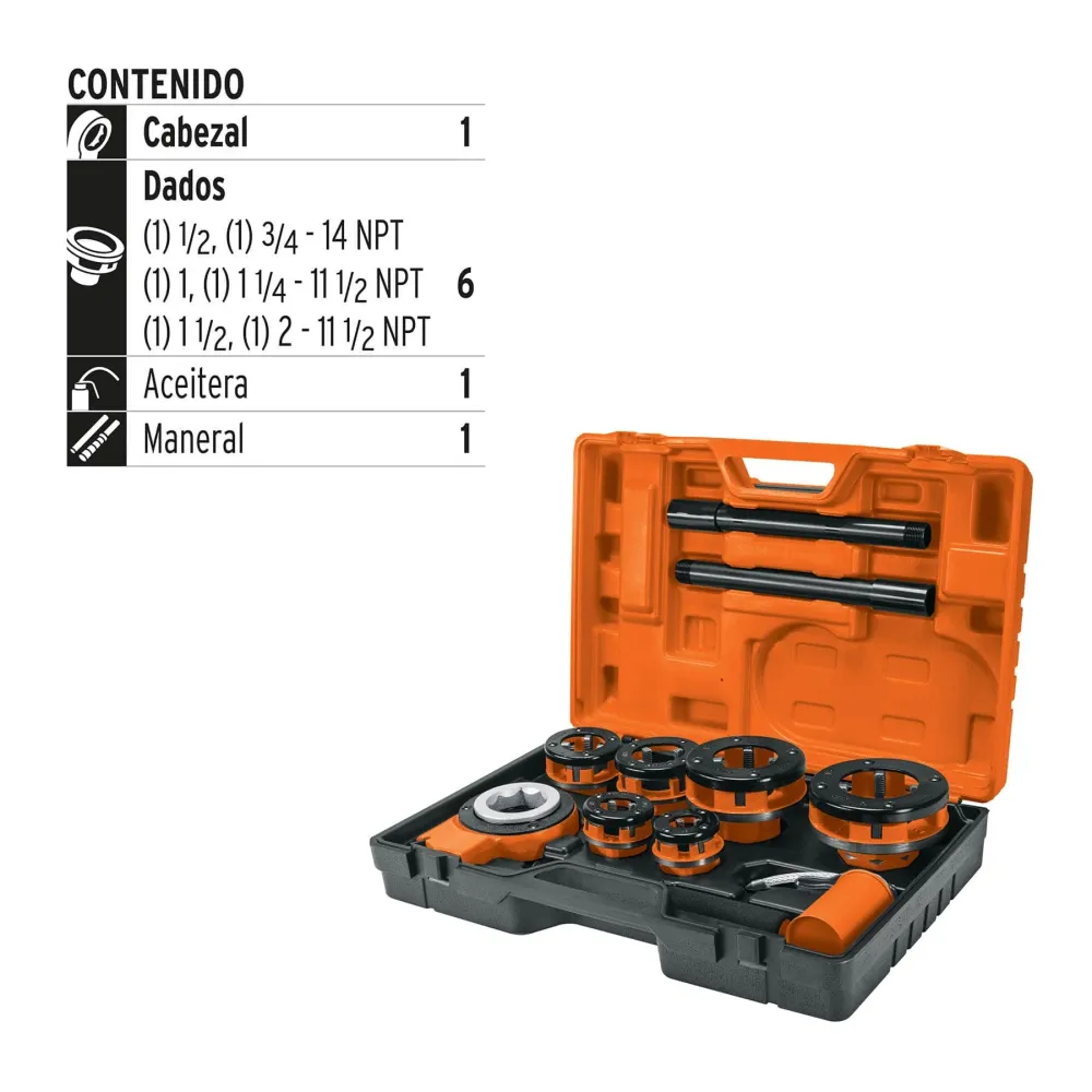Juego de 9 tarrajas para tubo de 1/2" 2", Truper
