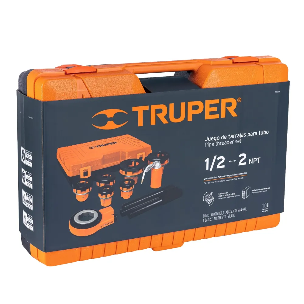 Juego de 9 tarrajas para tubo de 1/2" 2", Truper