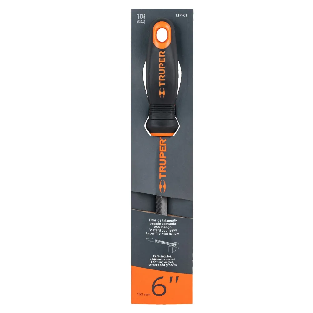 Lima triángulo pesado 6", 34 dpp con mango doble inyección Truper
