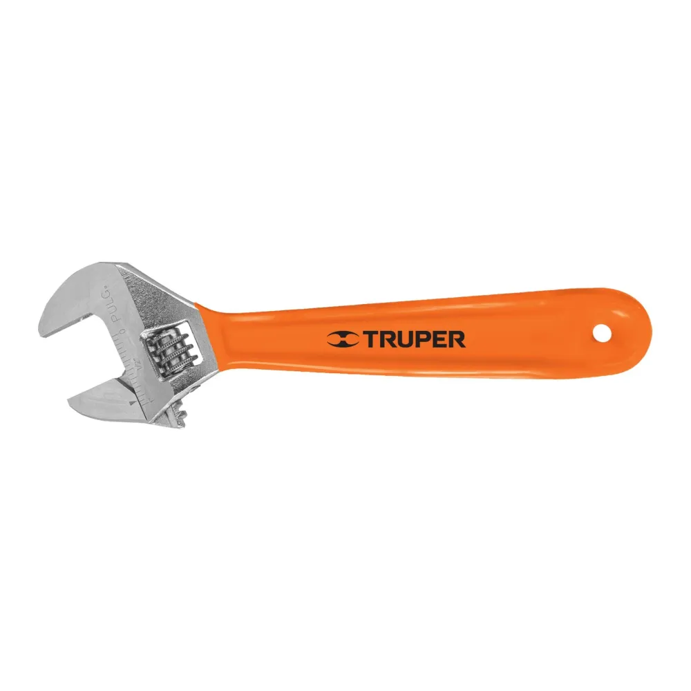 Llave ajustable (perico) 8" cromada mango de PVC, Truper
