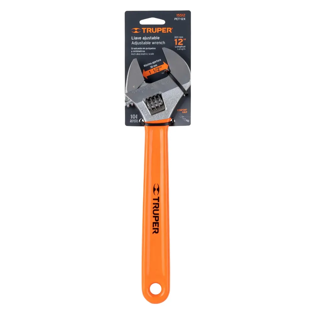 Llave ajustable (perico) 12" cromada mango de PVC, Truper