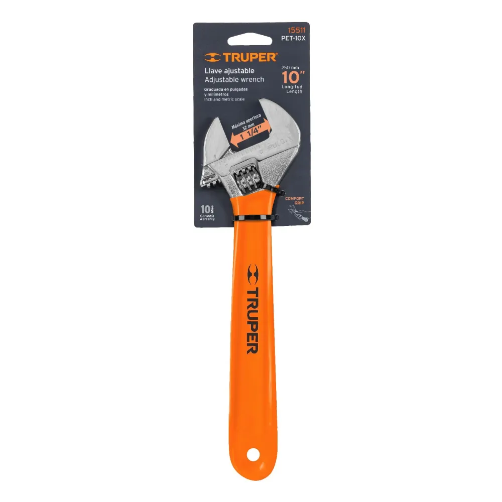 Llave ajustable (perico) 10" cromada mango de PVC, Truper