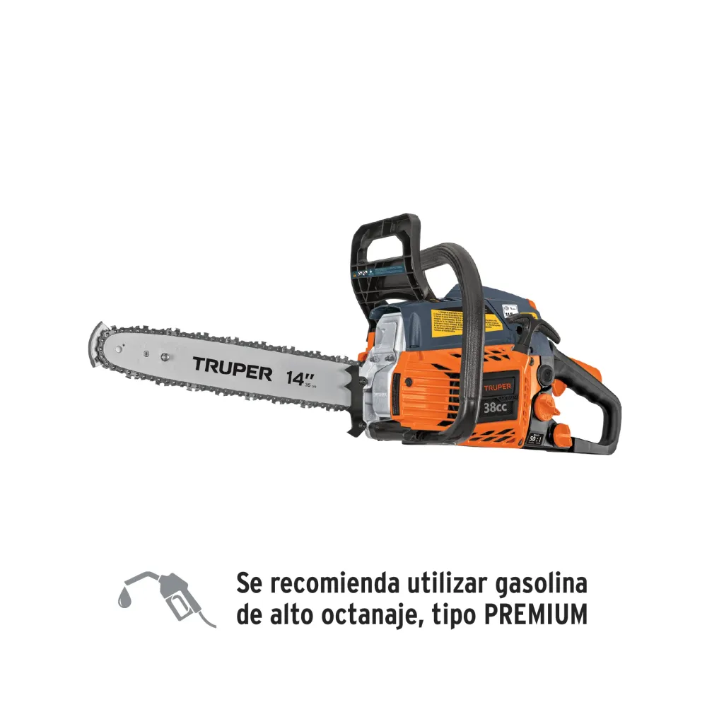 Motosierra 38 cc gasolina con barra de 14", Truper