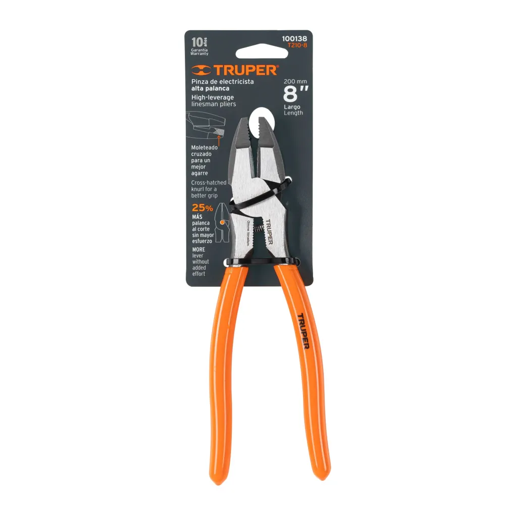 Pinza para electricista 8" alta palanca mango PVC, Truper