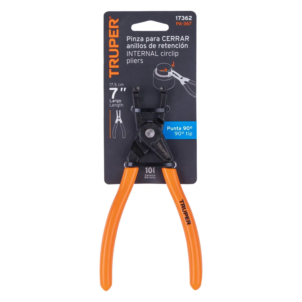 Pinza punta 90∞ 6-3/4" para cerrar anillos, mango de PVC Truper