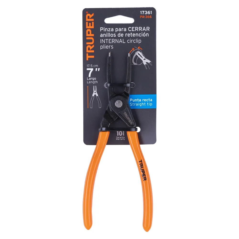 Pinza punta recta 7" para cerrar anillos, mango de PVC Truper