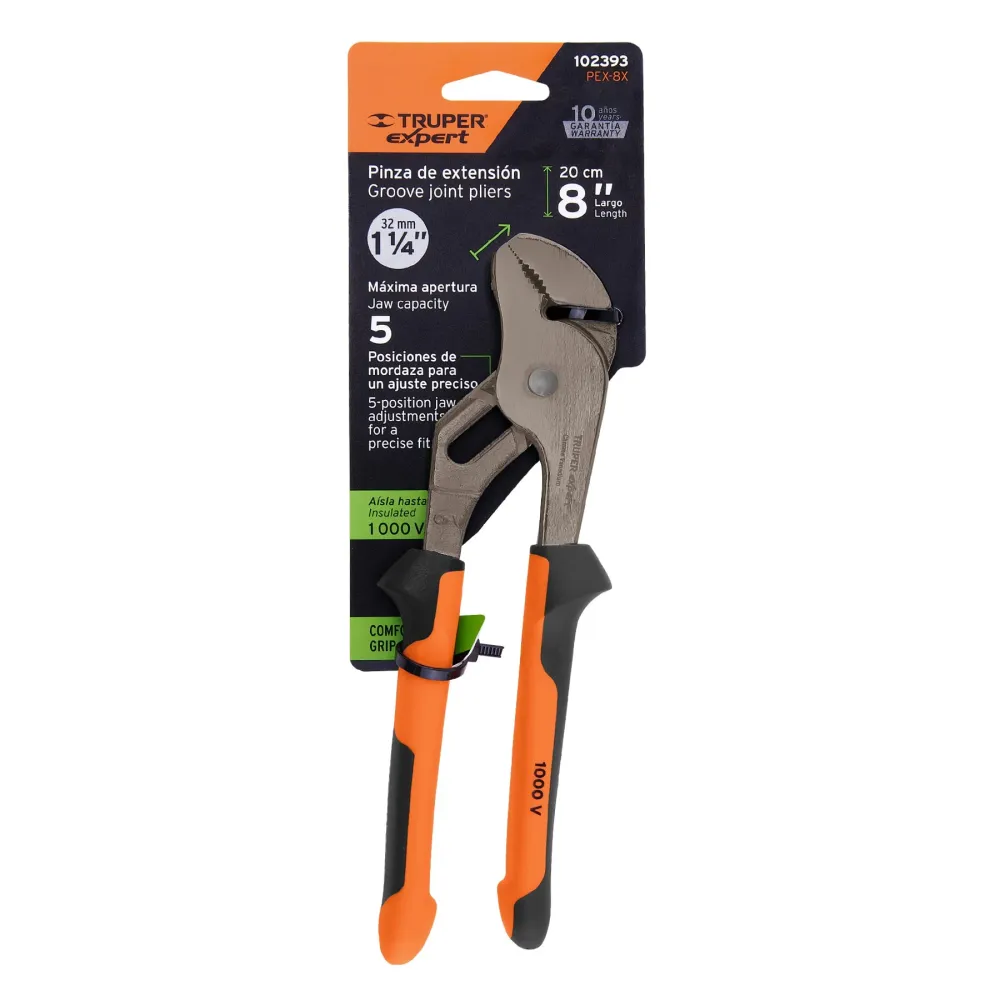 Pinzas de extensión 8" mango Comfort Grip, Truper Expert