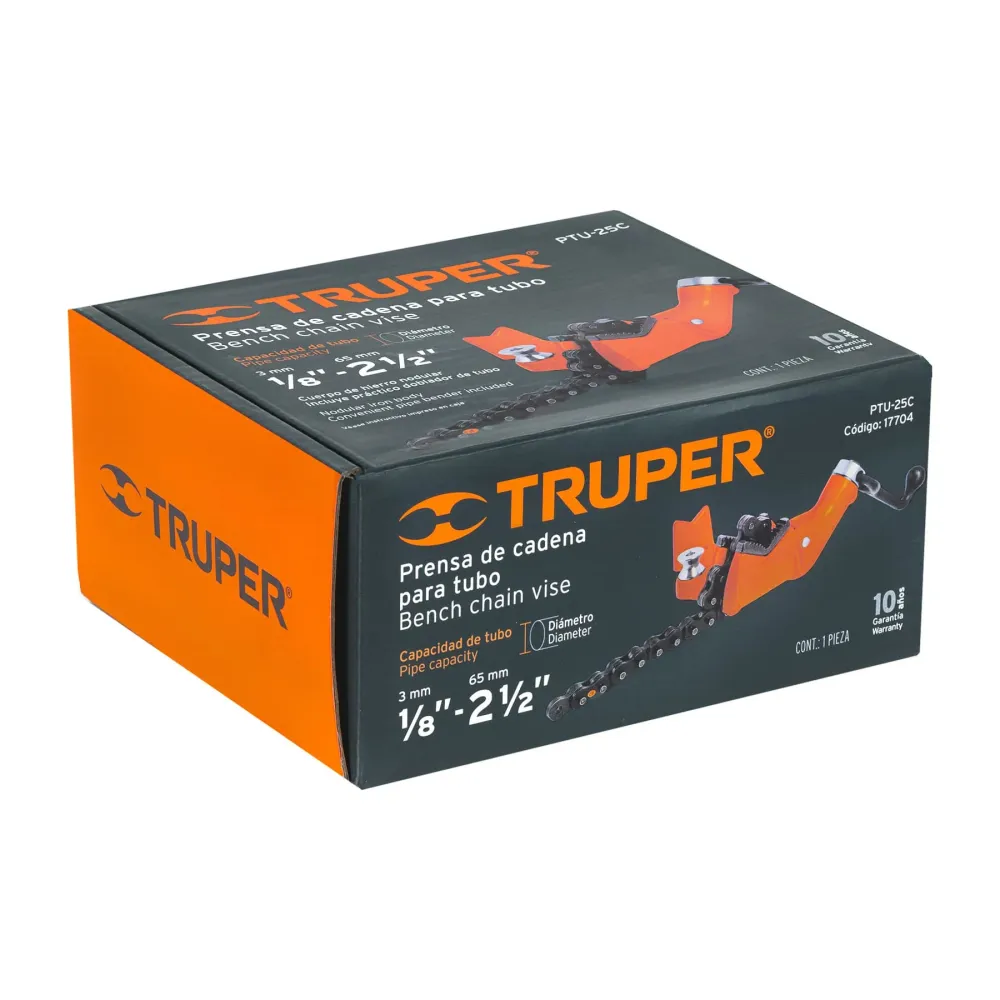 Prensa de cadena para tubo 2-1/2", cuerpo de hierro nodular Truper