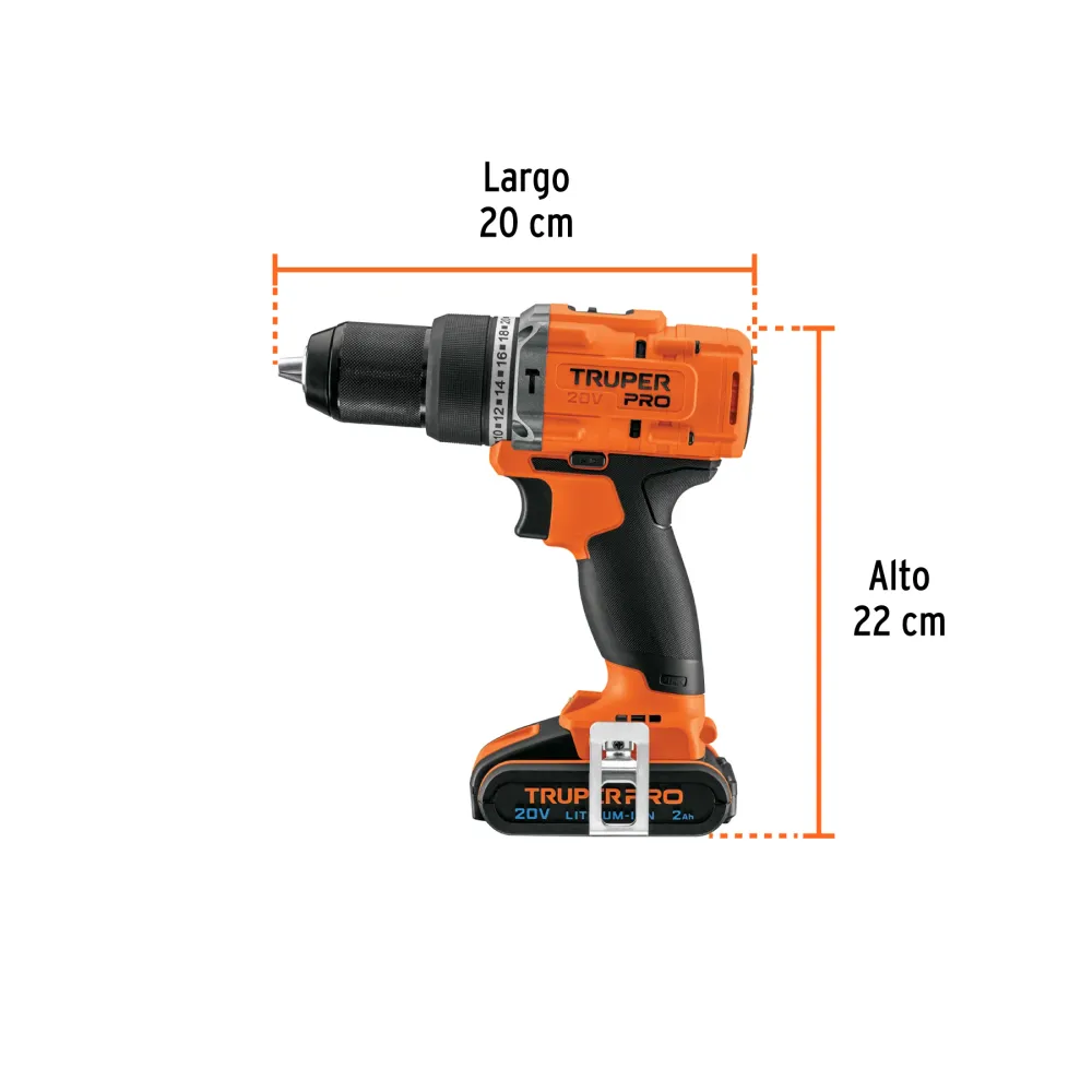 Rotomartillo inalámbrico 1/2", 20V, 2 baterías 2Ah, PRO Truper