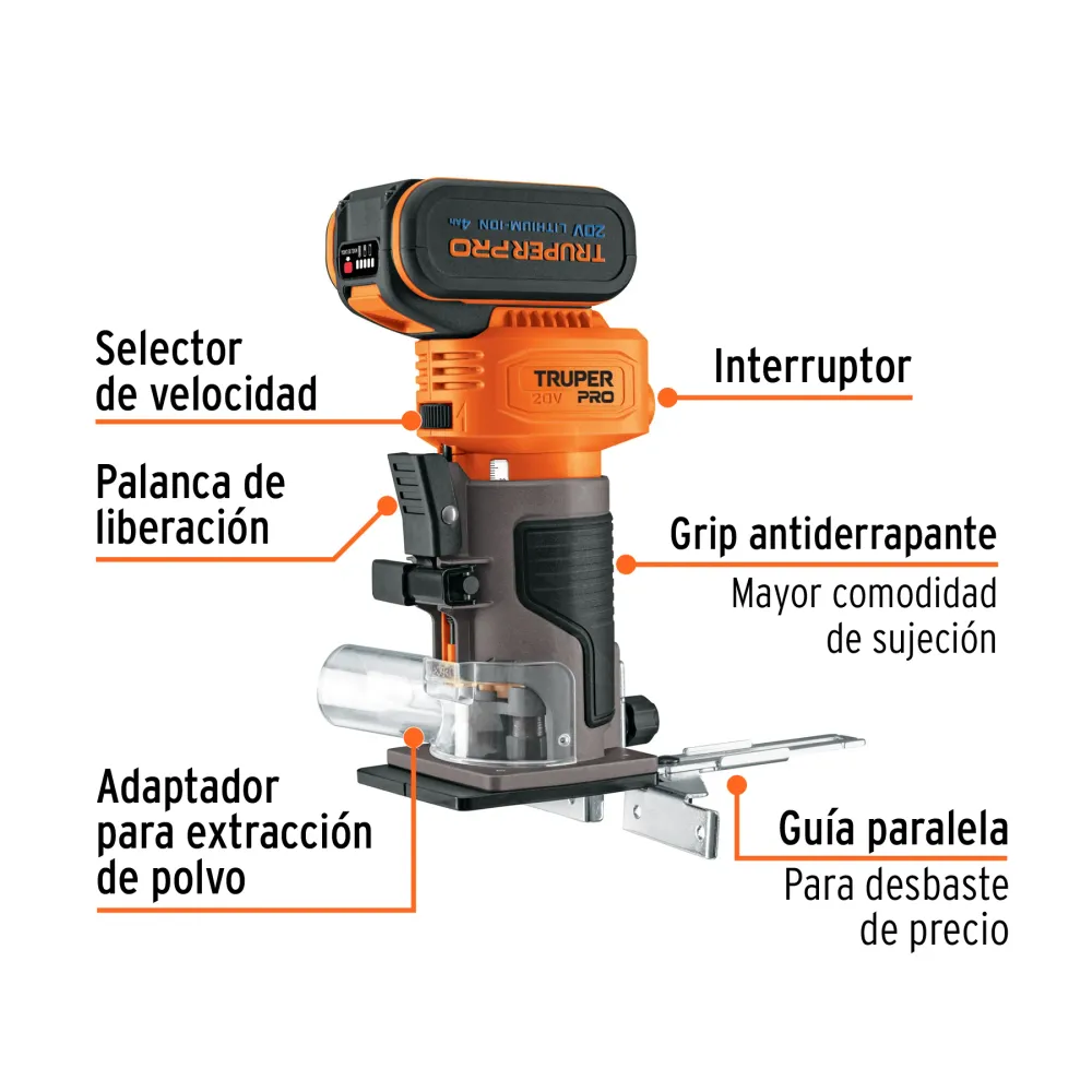 Router inalámbrico 1/4", 1 baterí 4Ah, PRO Truper