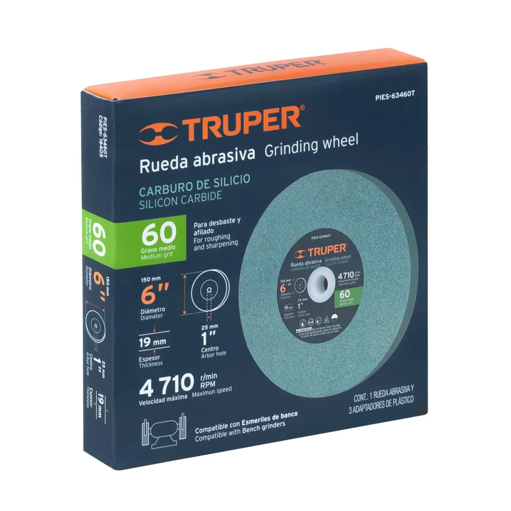 Rueda abrasiva para esmeril 6"x19mm, carburo silicio, grano 60 Truper