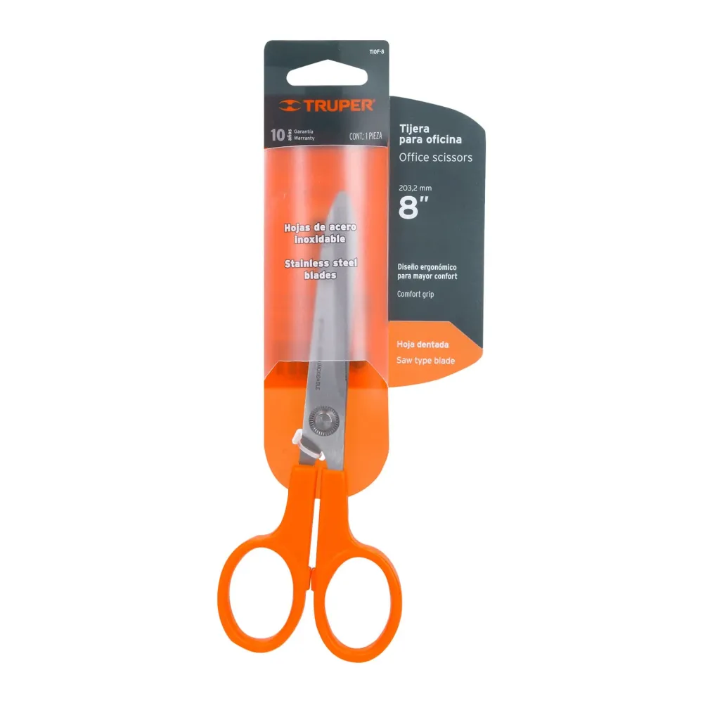 Tijera 8" de acero inoxidable para oficina, Truper