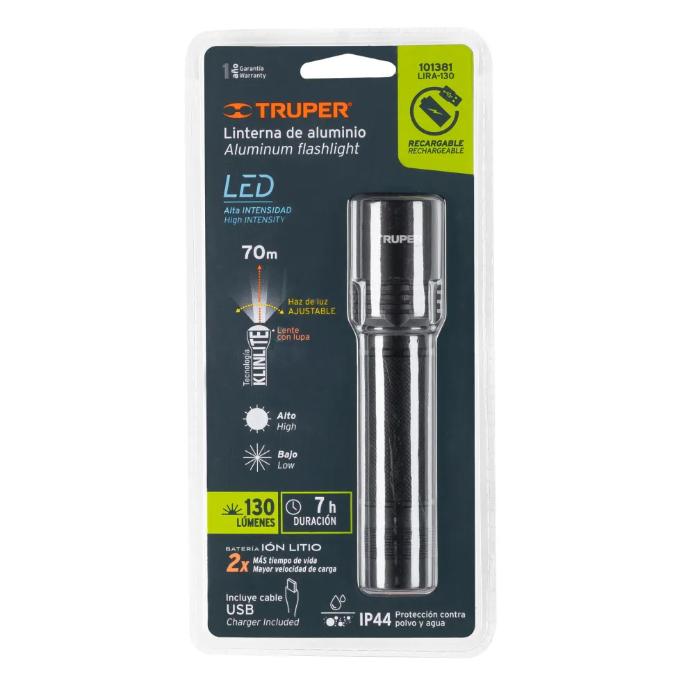 Truper LIRA-130 Linterna de aluminio 1 LED 130 lm recargable
