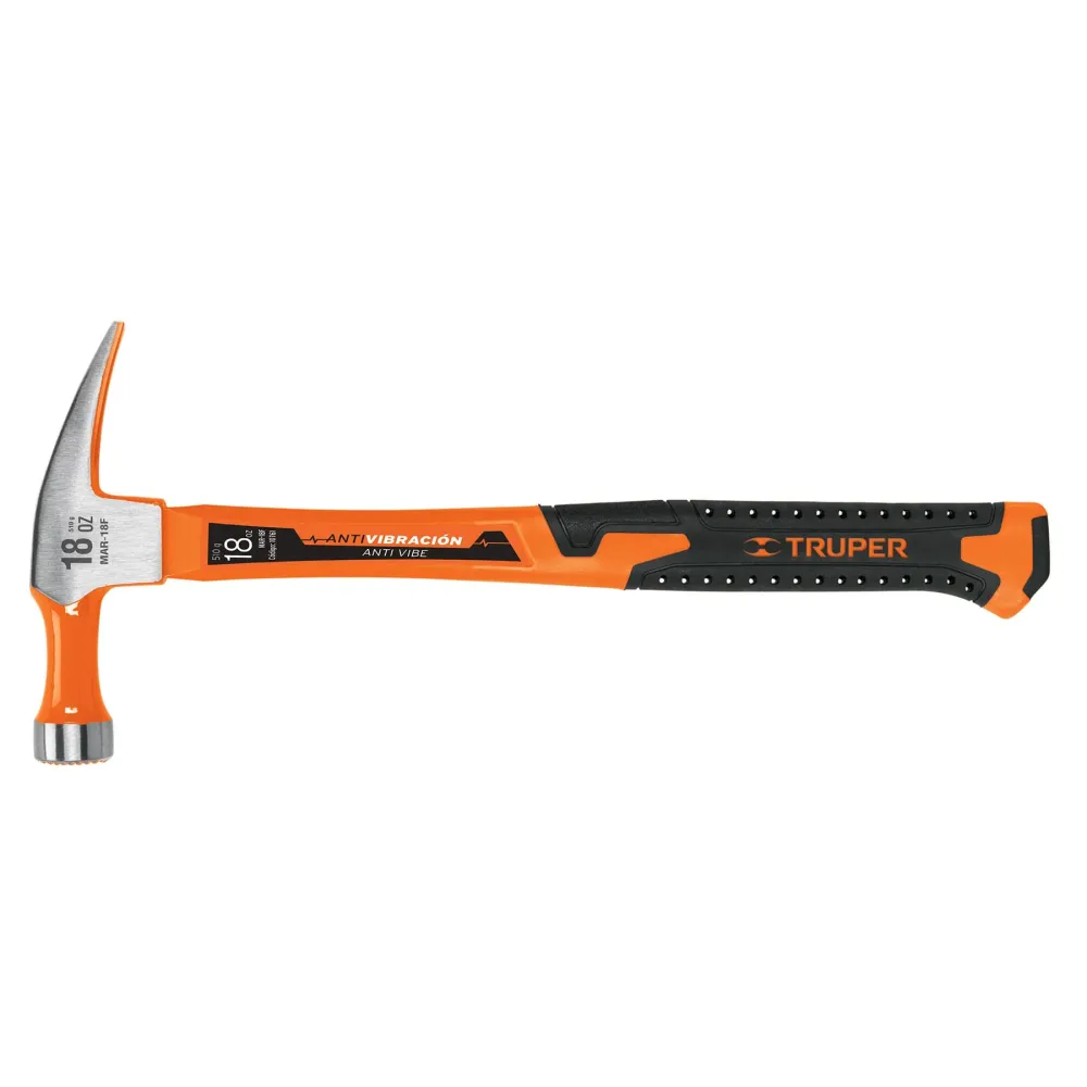 Truper MAR-18F Martillo de uñ recta, 18 oz, mango fibra de vidrio