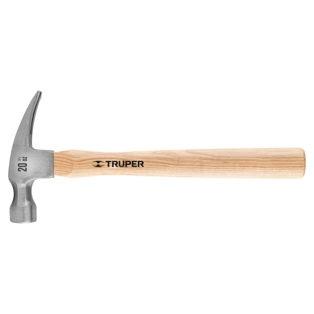 Truper MAR-20 Martillo pulido 20 oz uñ recta, mango madera