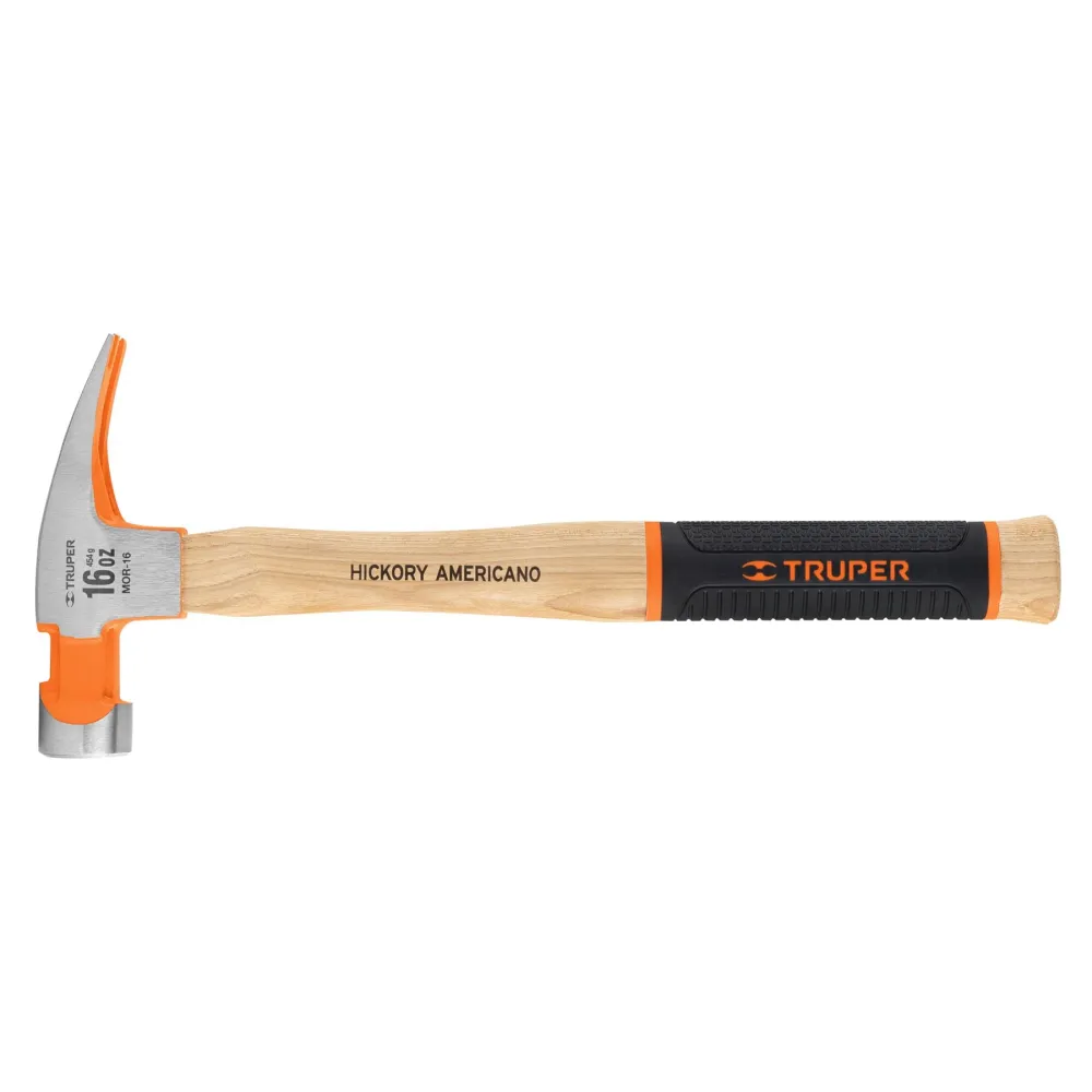Truper MOR-16 Martillo pulido 16 oz uñ recta, mango hickory, Truper Grip
