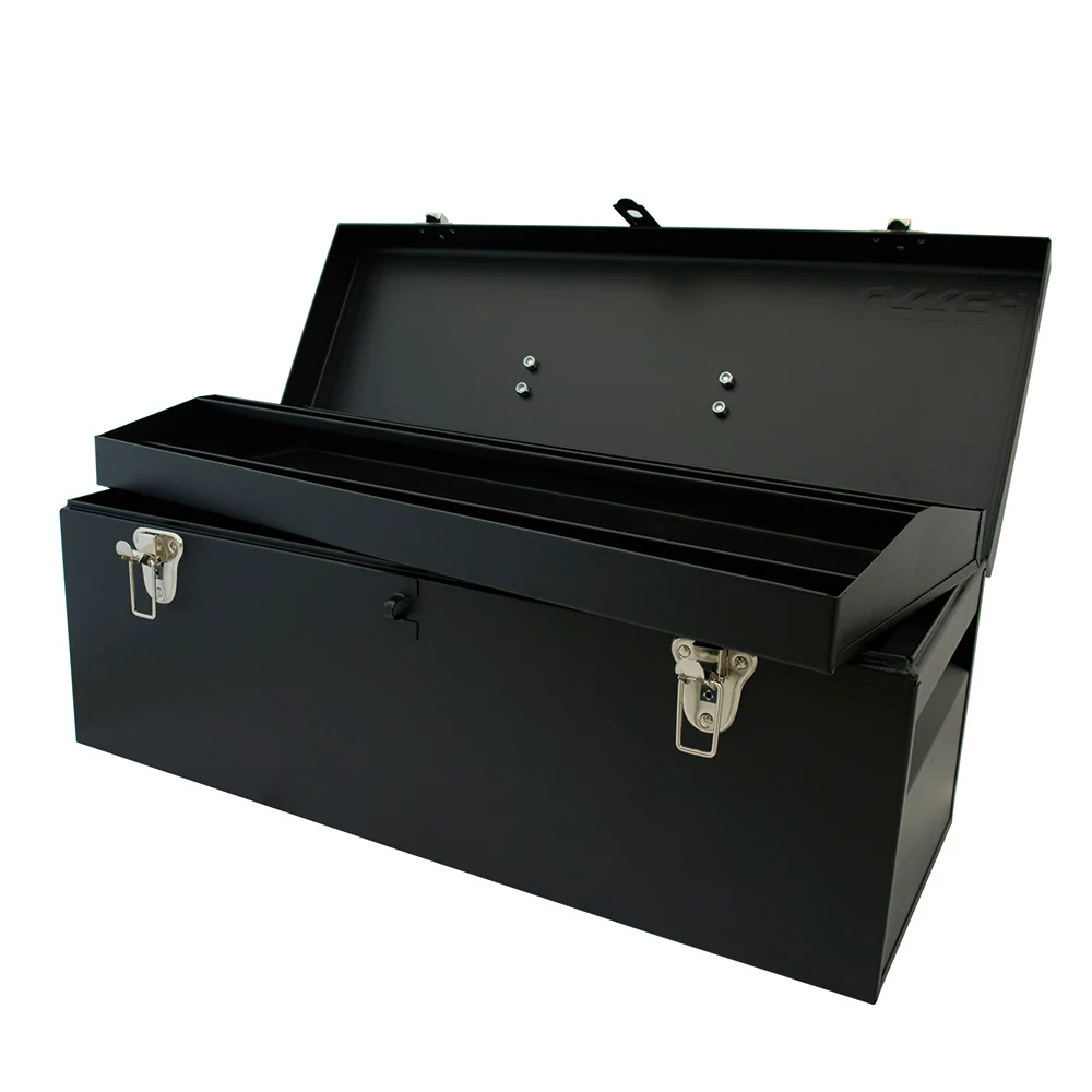 Caja portaherramientas metálica con asa metálica color negro 24" x 9" x 9" Urrea