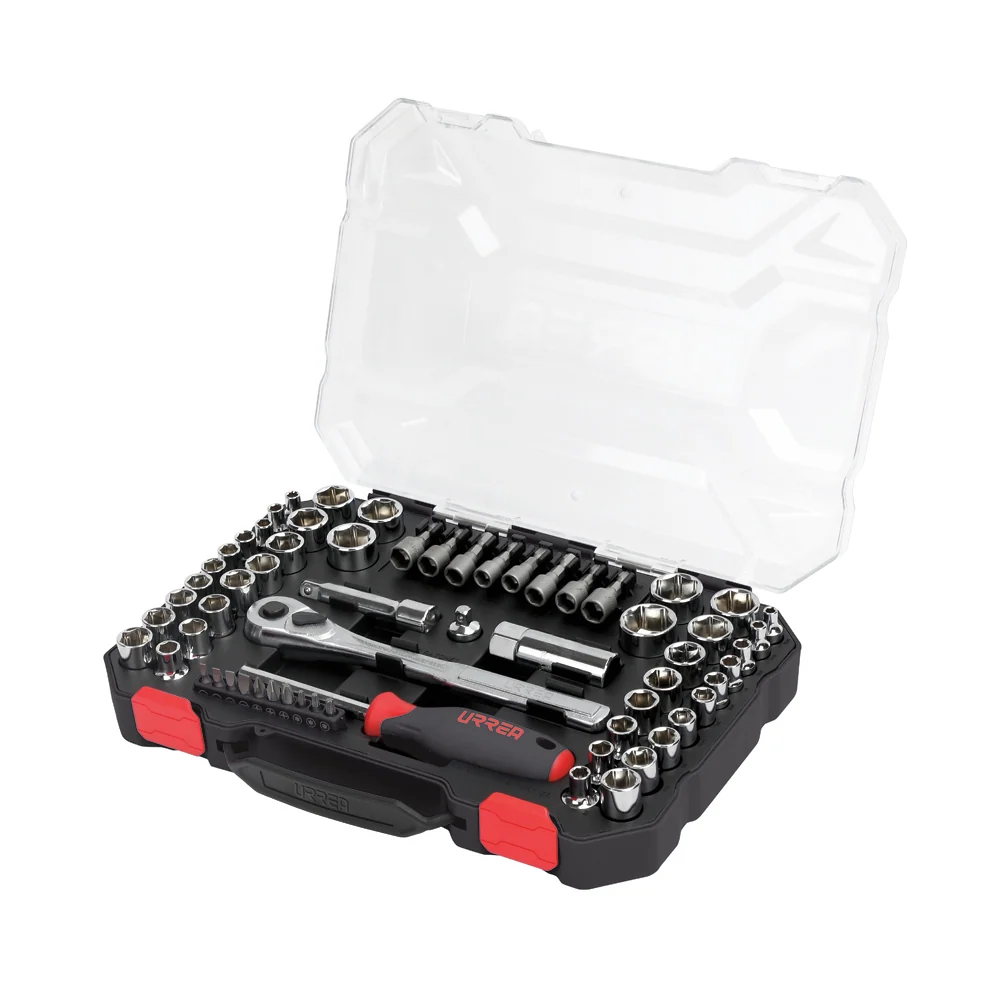 Juego de dados y accesorios cuadro de 1/4" y 3/8" combinado, 63 piezas Urrea
