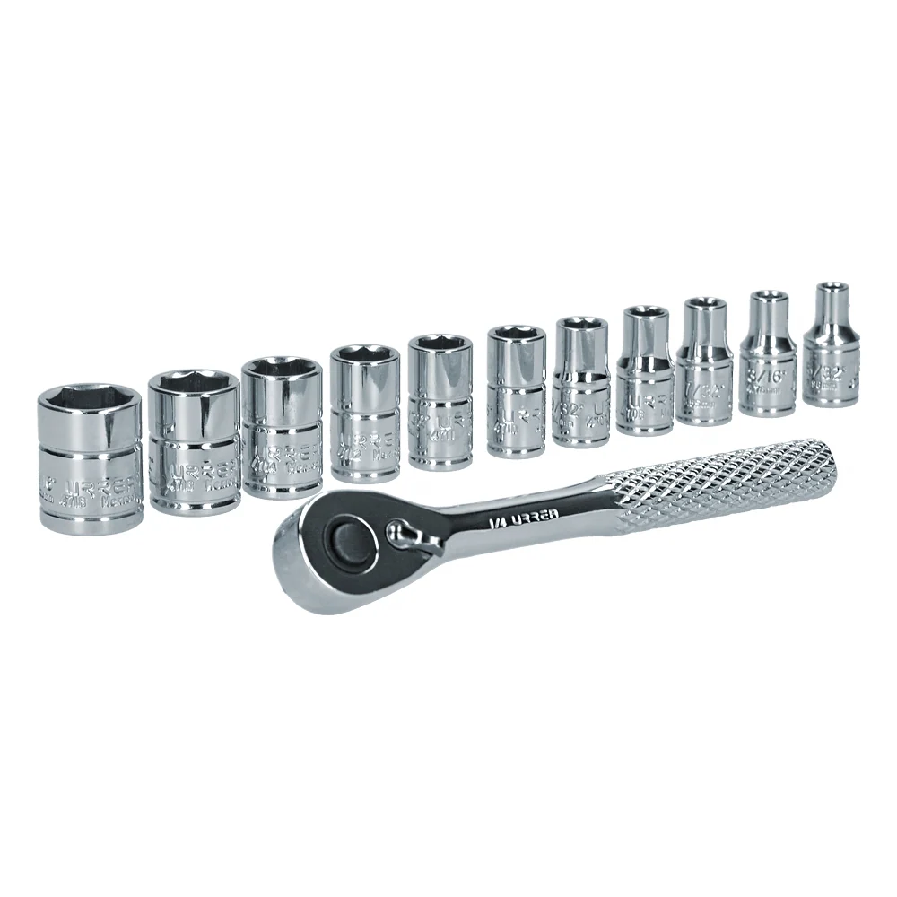Juego de dados y accesorios cuadro de 1/4" en pulgadas, 12 piezas Urrea