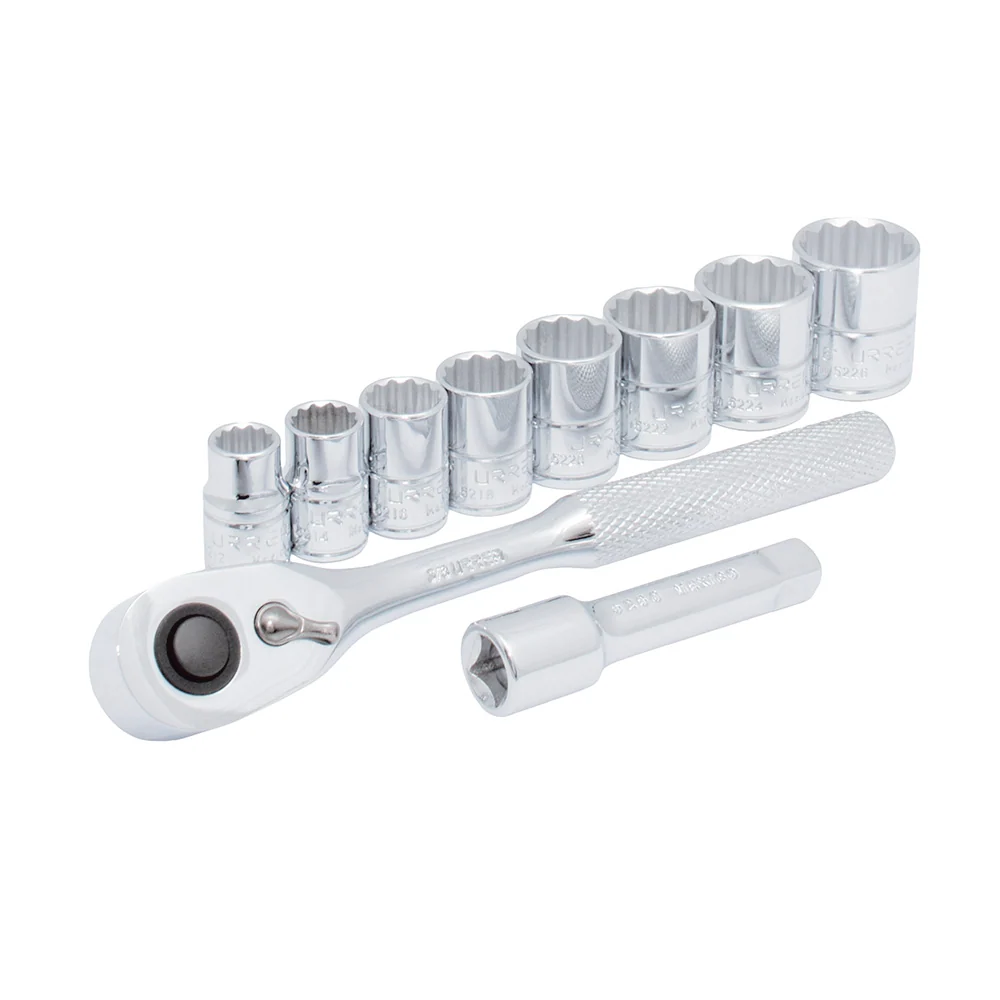 Juego de dados y accesorios cuadro de 3/8" en pulgadas, 10 piezas Urrea