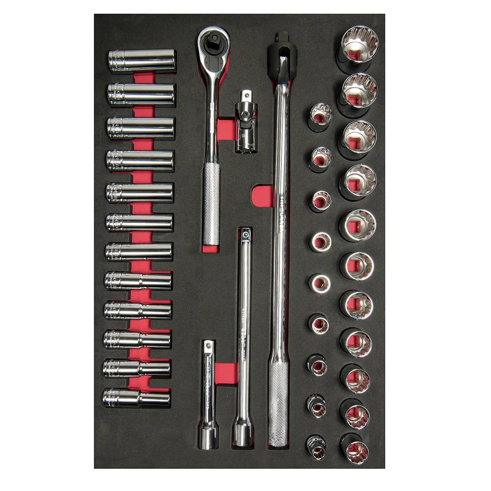 Juego de dados cortos,largos y accesorios cuadro de 1/2" métricos 37 piezas, CH311-C Urrea