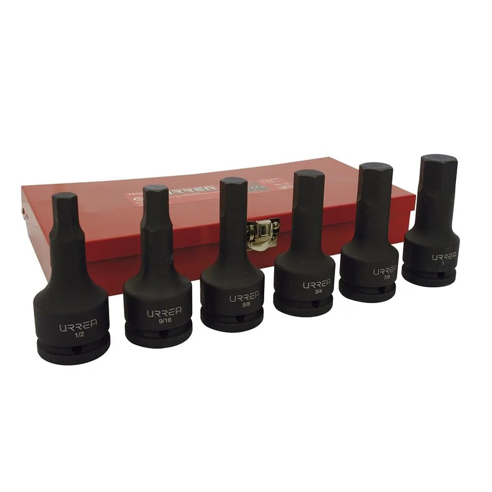Juego 6 Dados De Impacto Punta Hexagonal Pulgadas 3/4" Urrea.