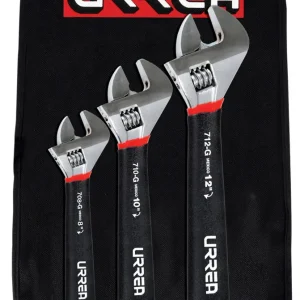 Juego de llaves ajustables cromadas con mango Rubber Grip, 3 piezas en estuche Urrea