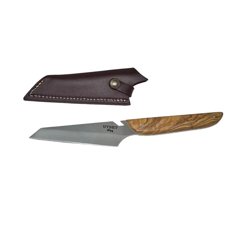 UTSET CUCHILLO BARTENDER CON MANGO DE OLIVO Y HOJA INOX, CON FUNDA DE CUERO MARRON UTSET 1894