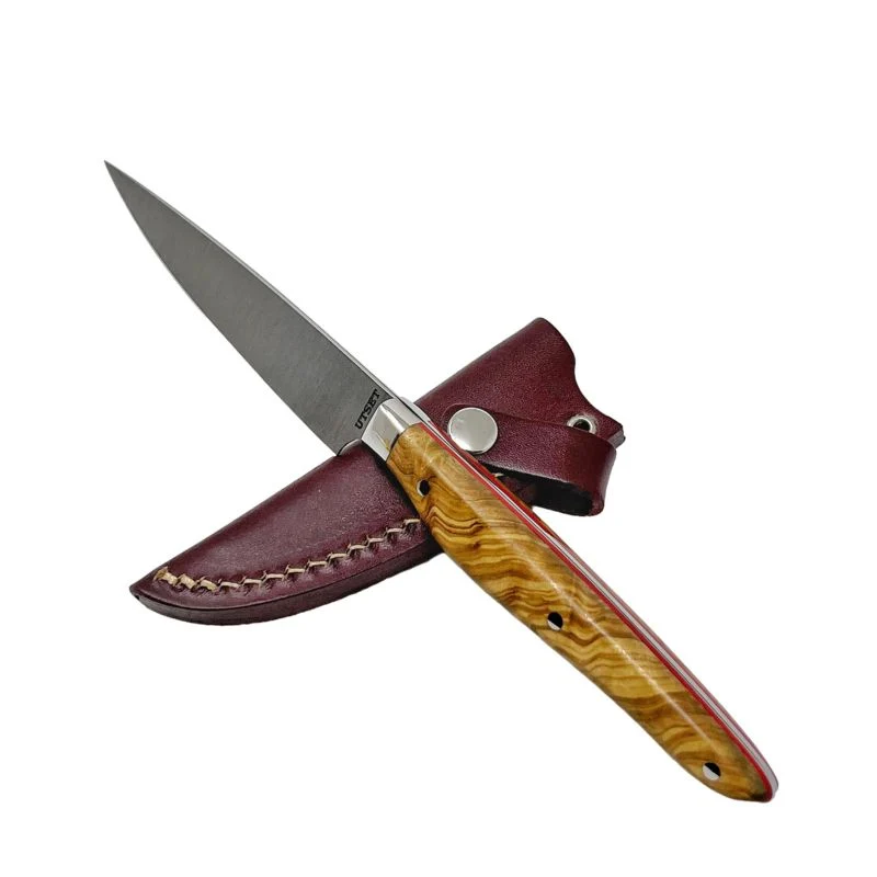 UTSET CUCHILLO EN MADERA DE OLIVO CON FUNDA EN CUERO MARRON 19CMS (HOJA 8,5 CMS) UTSET 1894