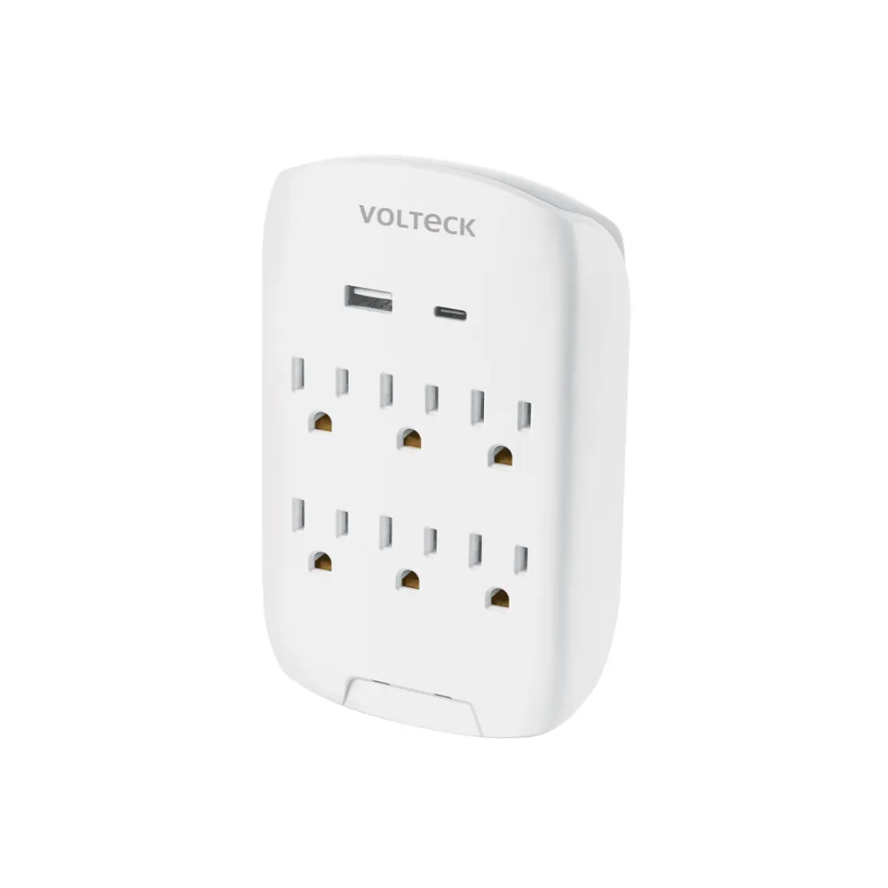 Multicontacto de pared, 800 Joules, 6 contactos y 2 USB +C Volteck