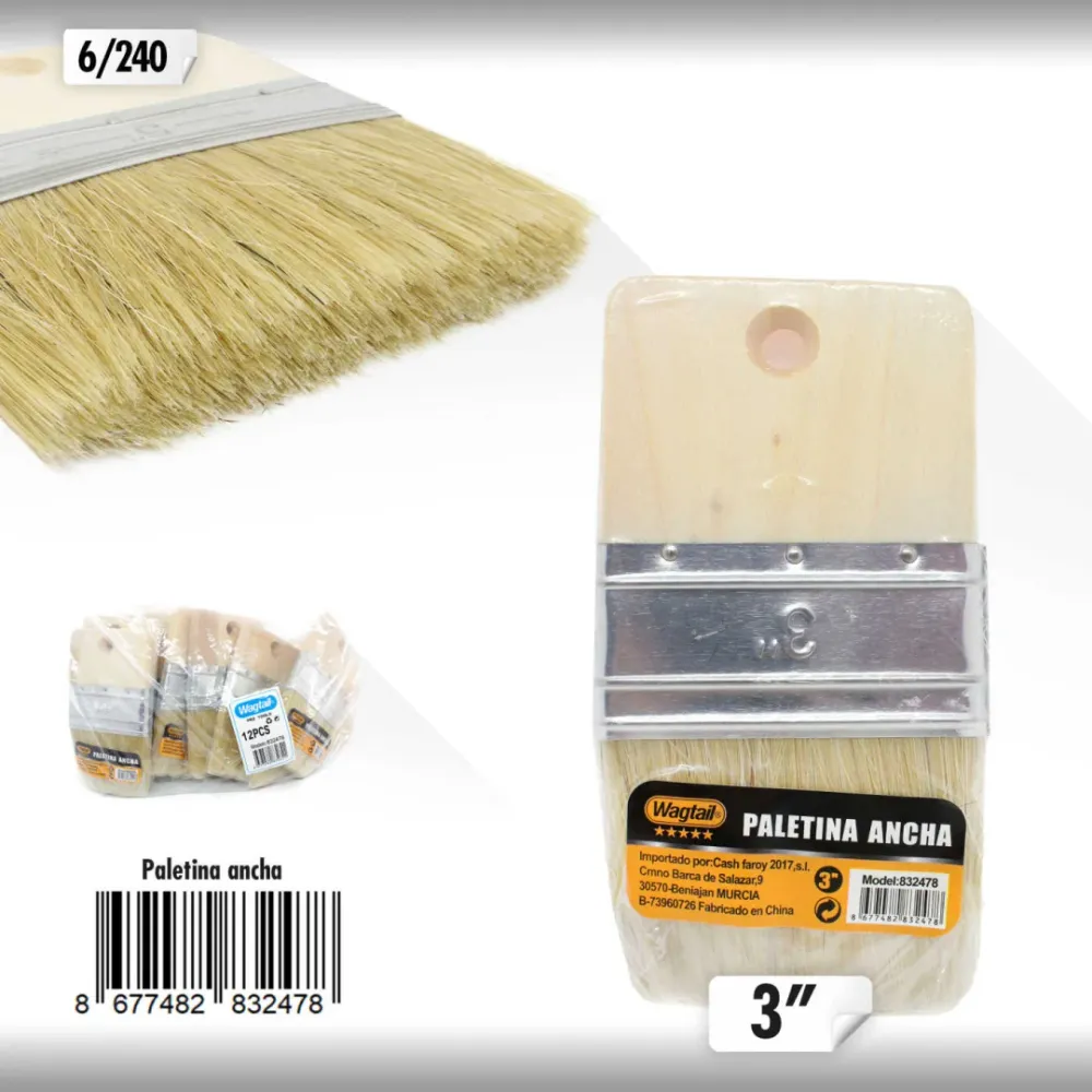 Brocha con Agarradera de Madera sin Mango de 3" Wagtail