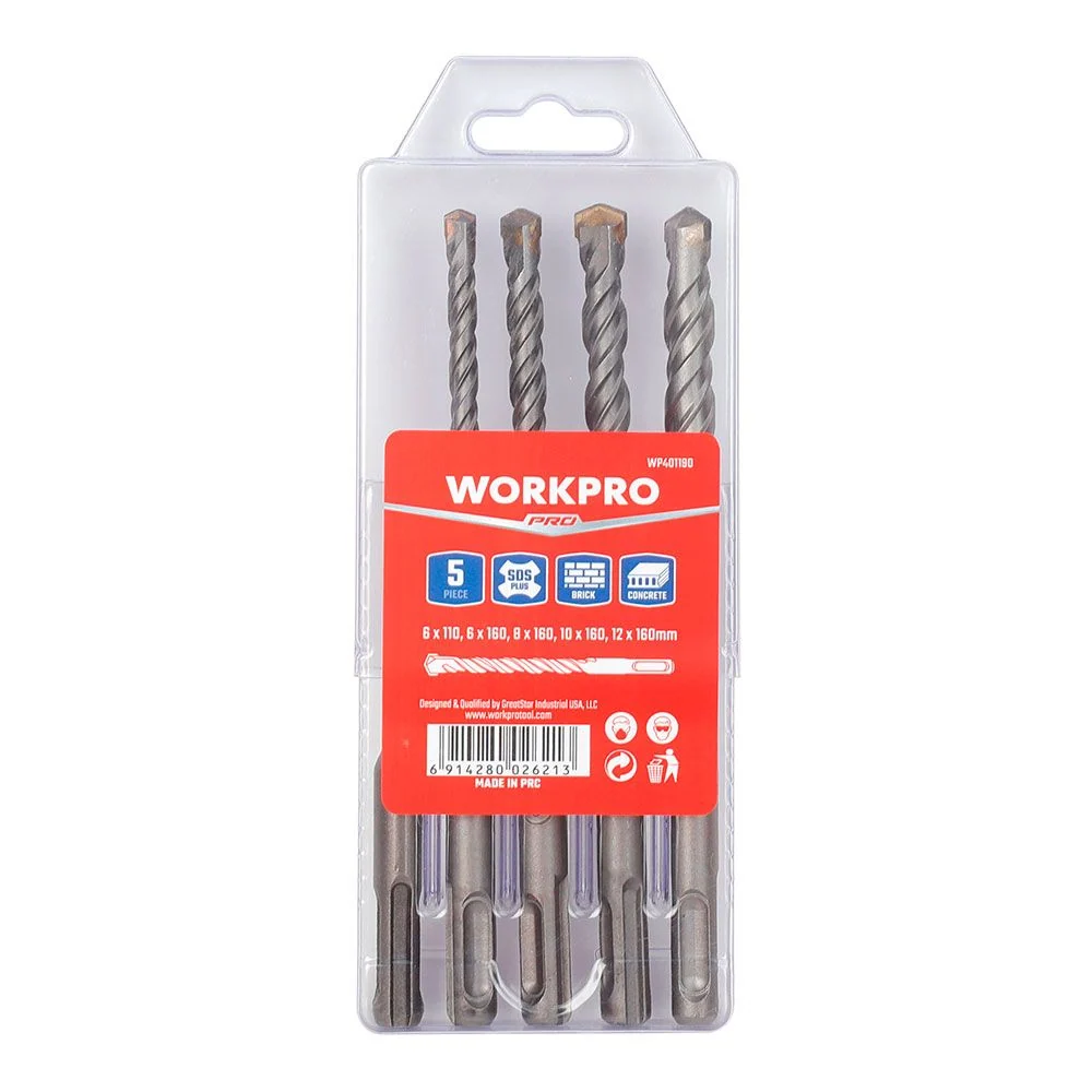 BROCAS SDS-PLUS PARA MAMPOSTERÍ, Ø6,00 x 110 / Ø6 - 12 x 160 mm, JUEGO 5 PIEZAS WORKPRO