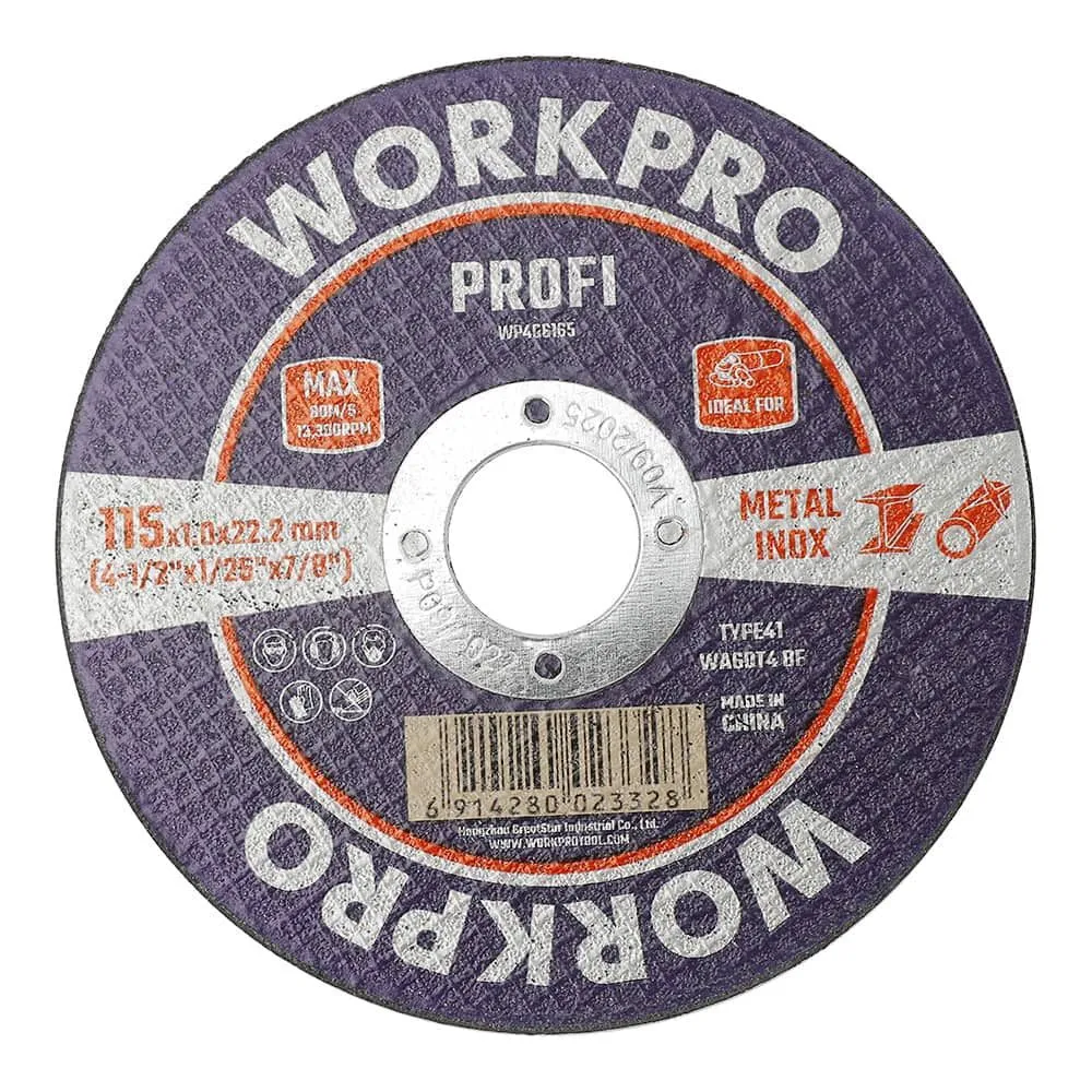 DISCO DE CORTE METAL E INOX T41, PROFI, Ø115 x 1,0 x 22,2 mm WORKPRO