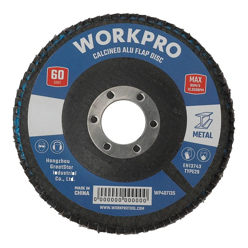 DISCO LÁMINAS PLANO ÓXIDO DE ALUMINIO T27, Ø100 x 16 mm, GRANO 120 WORKPRO