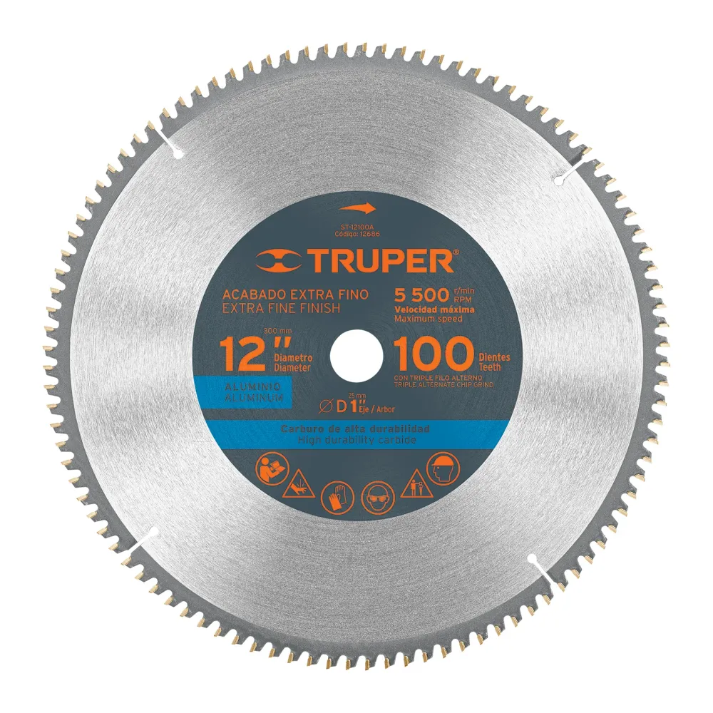 Truper Disco sierra 12' para aluminio, 100 dientes centro 1' 12686 en Pack de 50 Unidades